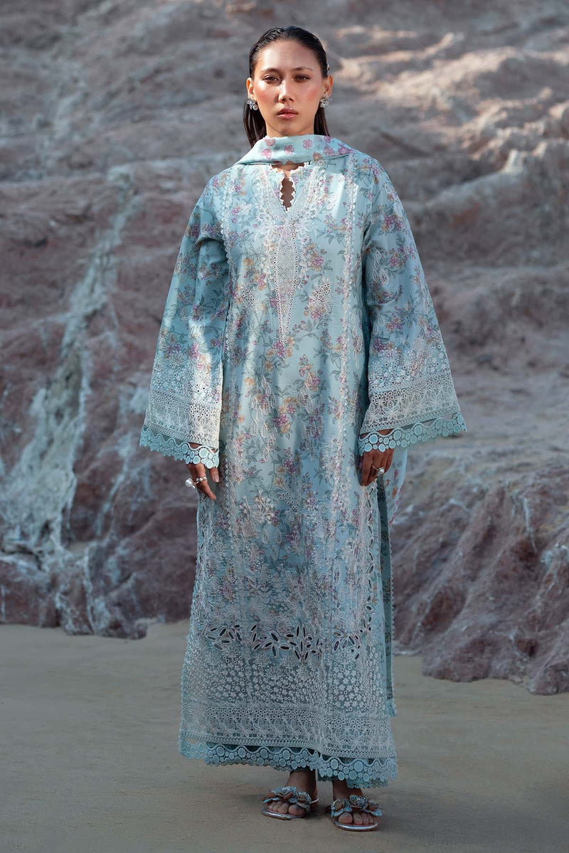 Afrozeh Summer Together Embroidered Lawn Unstitched 3Pc Suit - AQUAMARINE