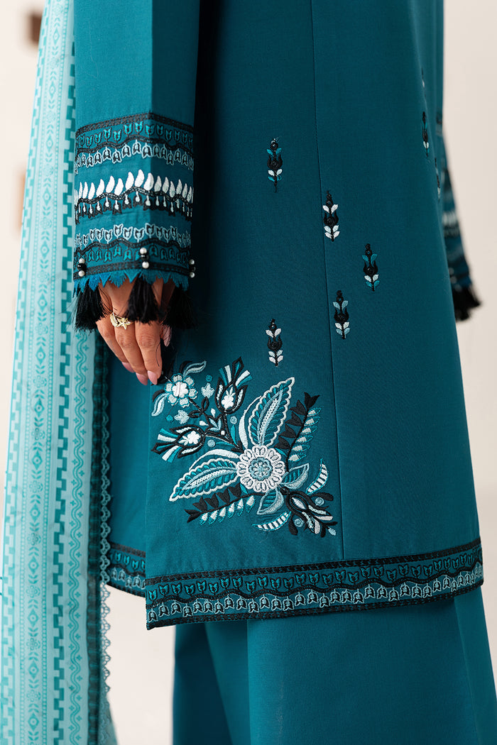 Farasha Summer Melody Embroidered Lawn Unstitched 3Pc Suit - Arctic Teal