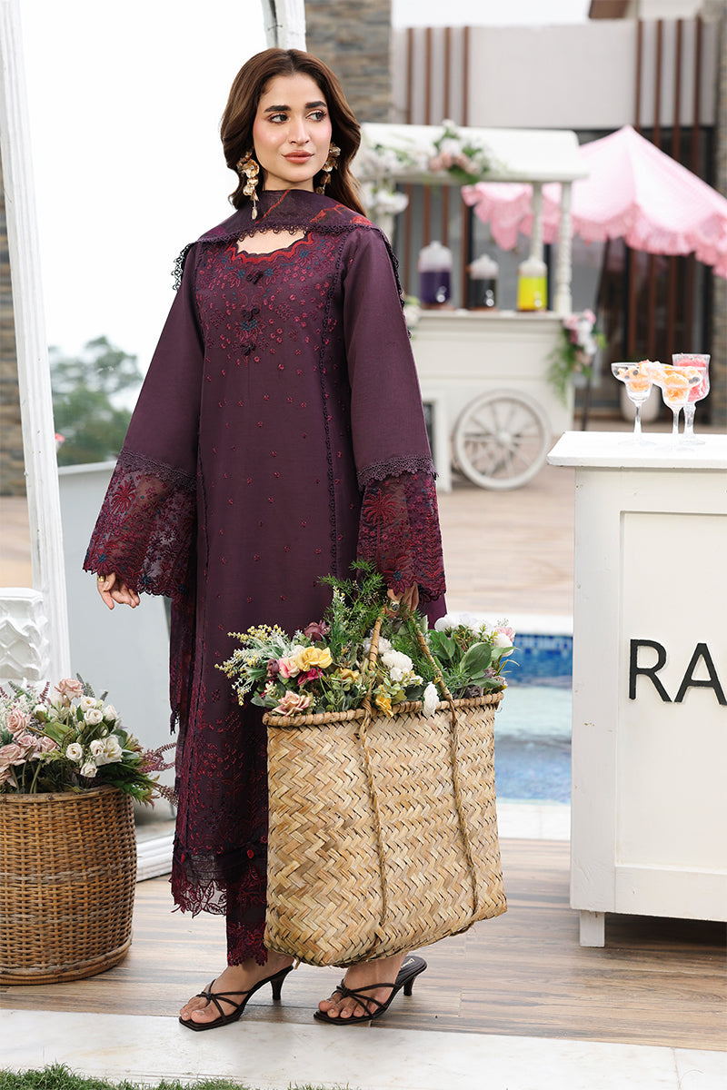 Rang Rasiya Florence Festive Embroidered Lawn Unstitched 3Pc Suit - AREZOU