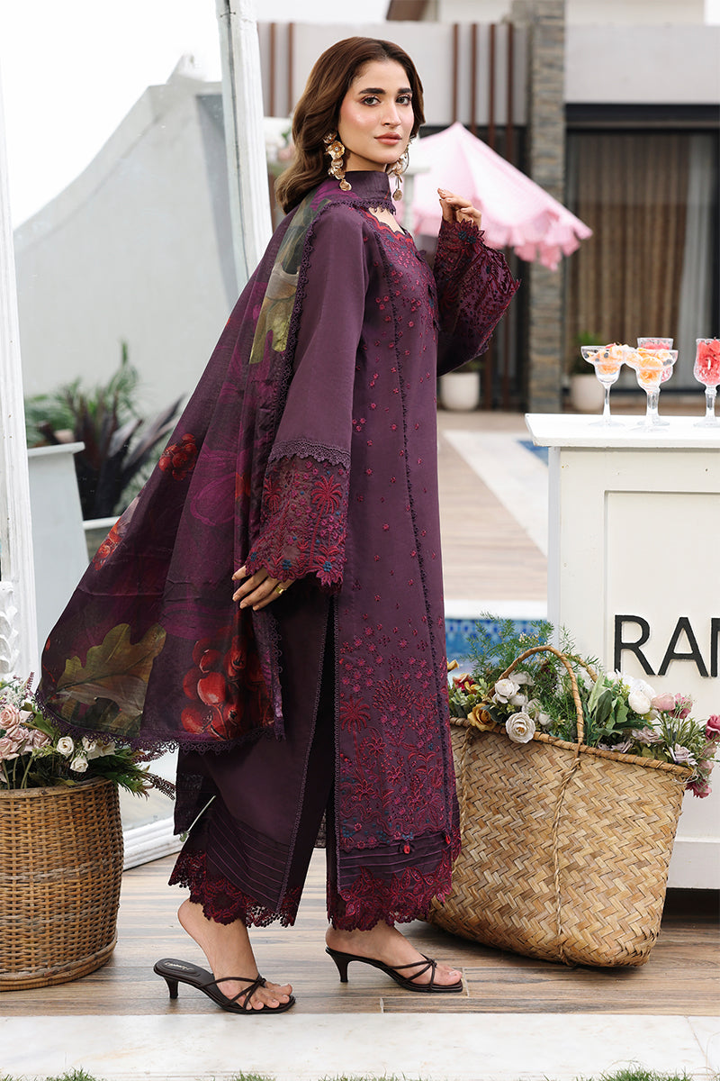 Rang Rasiya Florence Festive Embroidered Lawn Unstitched 3Pc Suit - AREZOU