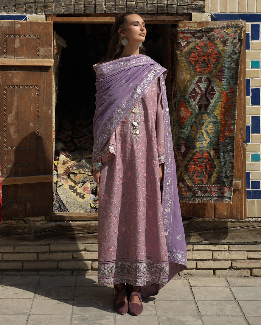 Hemline by Mushq Bukhara Embroidered Karandi Unstitched 3Pc Suit - Ark Reverie