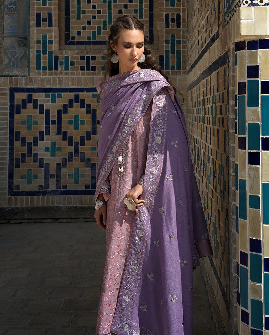 Hemline by Mushq Bukhara Embroidered Karandi Unstitched 3Pc Suit - Ark Reverie