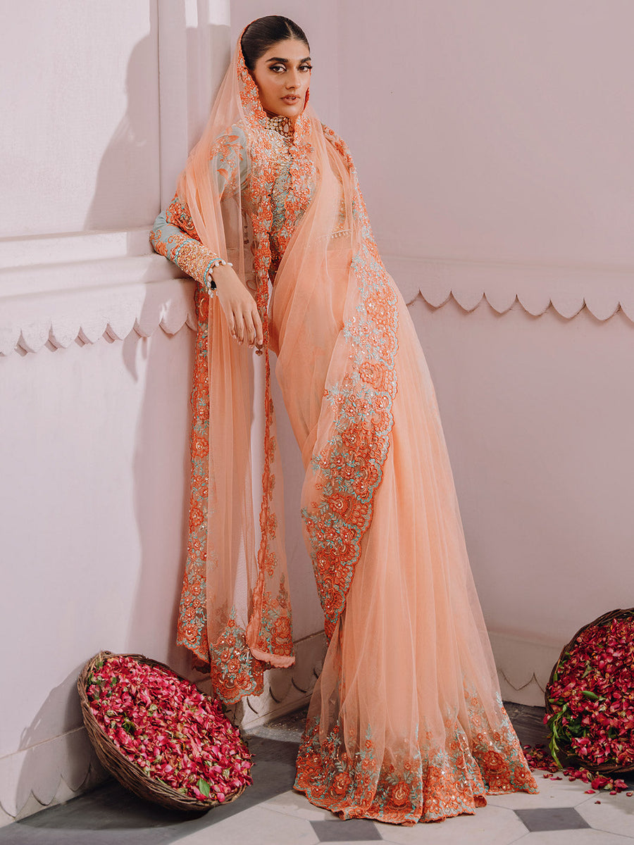 Faiza Faisal Heeriye Embroidered Polly Silk Unstitched Saree - Aroosa