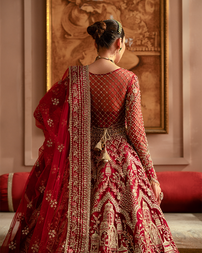 Zevk Mughal Raniya Unstitched Embroidered Net Dress - Jodha Begum