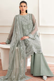 Farasha Essence Embroidered Chiffon Unstitched 3Pc Suit - Ash Green