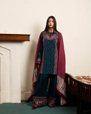 Jugnu Lahore Womenswear Embroidered Khaddar Unstitched 3Pc Suit - Ashen