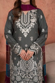 Feathers Premium Embroidered Lawn Unstitched 3Pc Suit - Ashen Silver Whitework