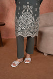 Feathers Premium Embroidered Lawn Unstitched 3Pc Suit - Ashen Silver Whitework