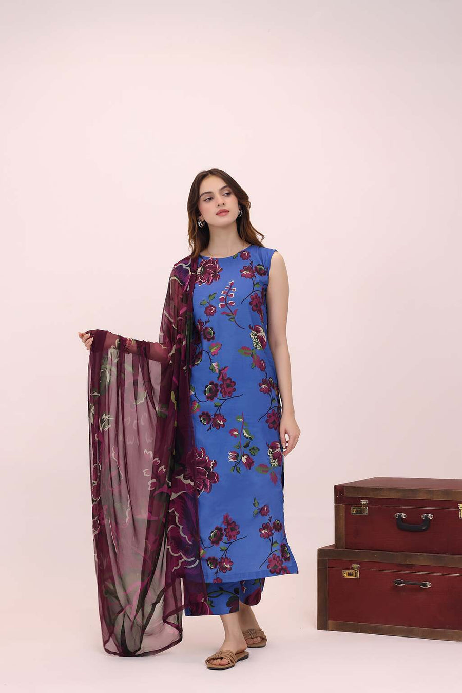 Feathers Premium House of Petals Unstitched Lawn 3Pc Suit Atlantic Anchor-FT755