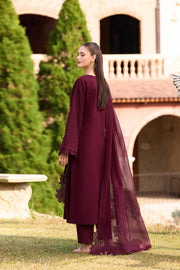 Farasha Sorine Summer Embroidered Lawn Unstitched 3Pc Suit - Autumn Maroon