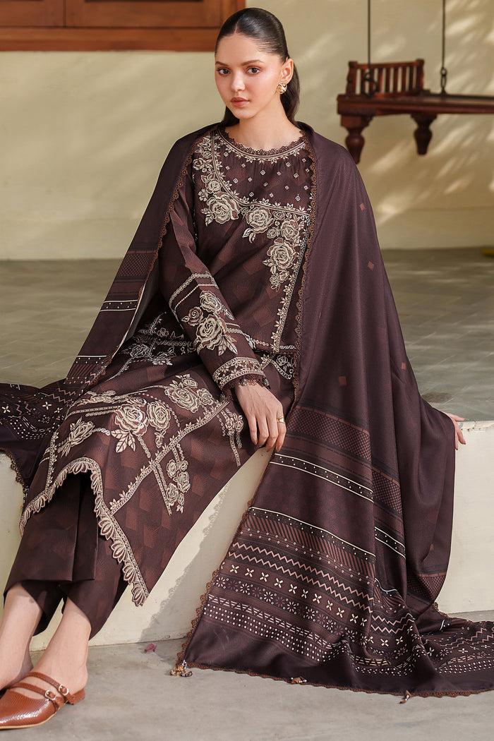 Farasha Meline Embroidered Viscose Unstitched 3Pc Suit - Autumn Rose