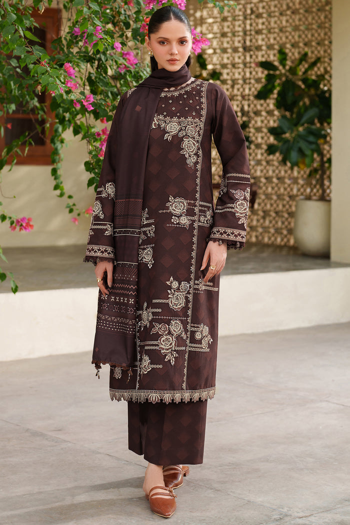 Farasha Meline Embroidered Viscose Unstitched 3Pc Suit - Autumn Rose