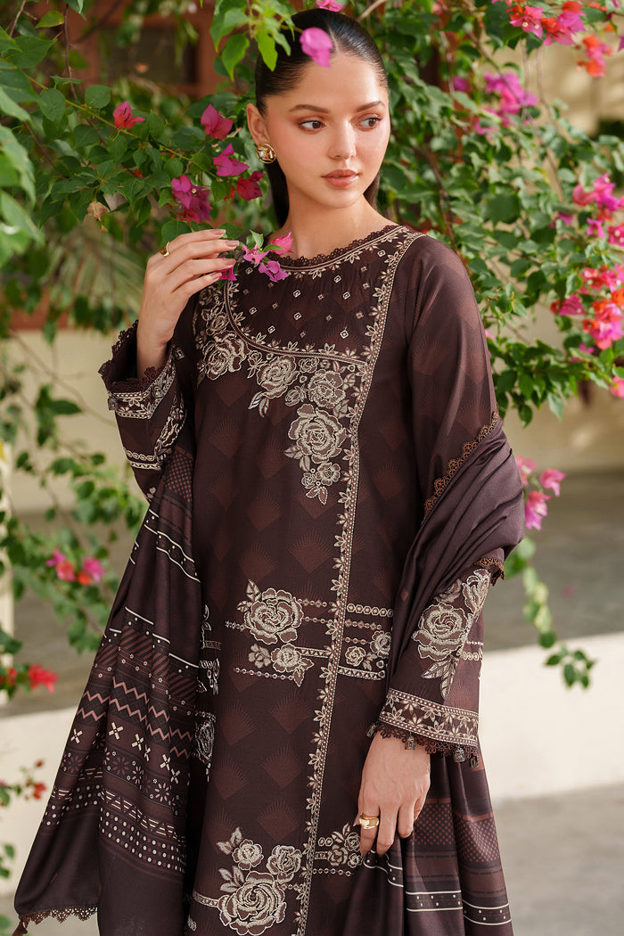 Farasha Meline Embroidered Viscose Unstitched 3Pc Suit - Autumn Rose