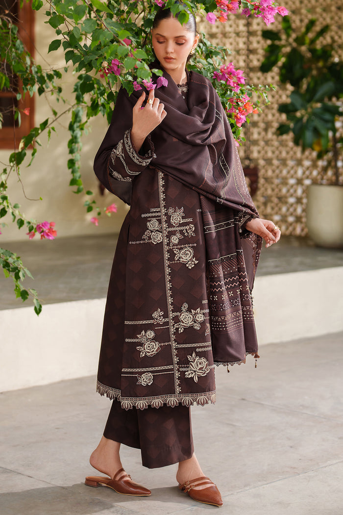 Farasha Meline Embroidered Viscose Unstitched 3Pc Suit - Autumn Rose