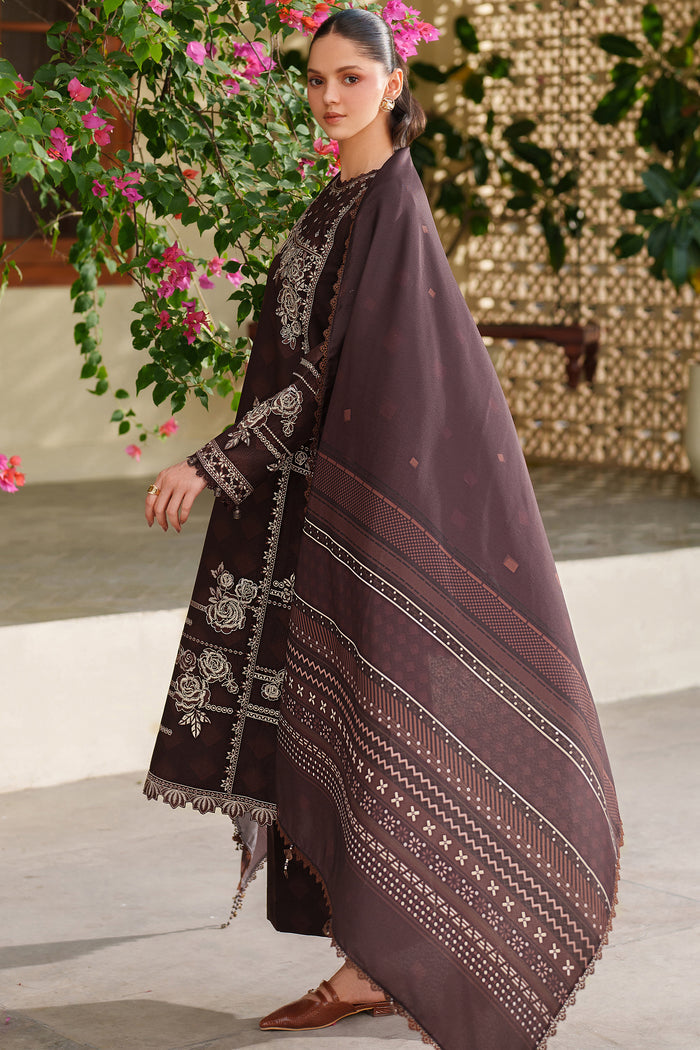 Farasha Meline Embroidered Viscose Unstitched 3Pc Suit - Autumn Rose