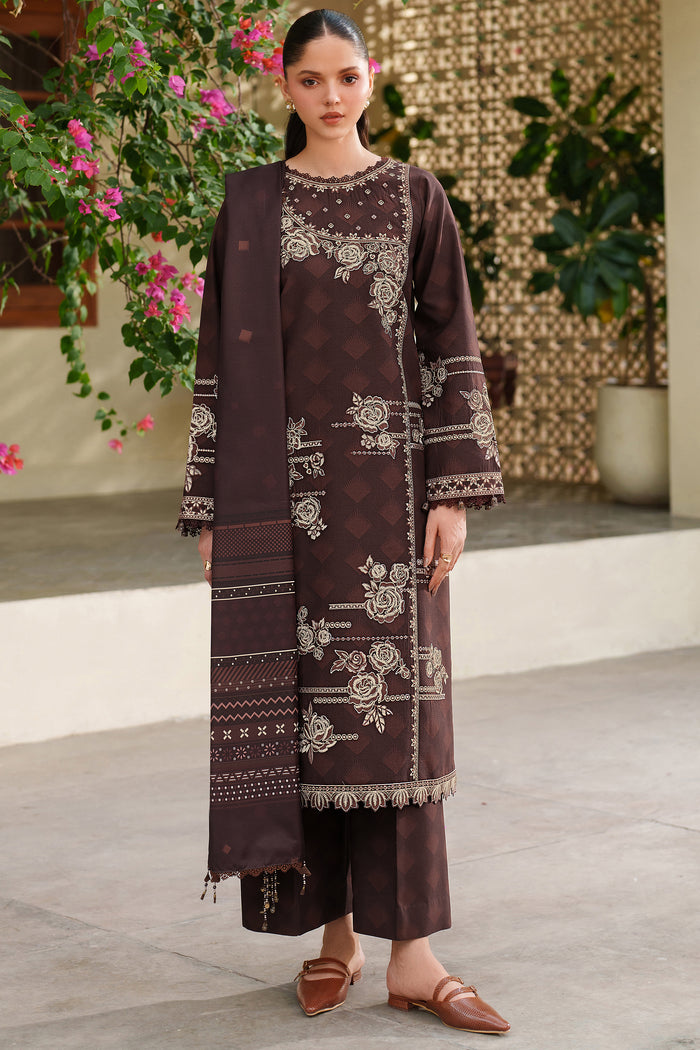 Farasha Meline Embroidered Viscose Unstitched 3Pc Suit - Autumn Rose