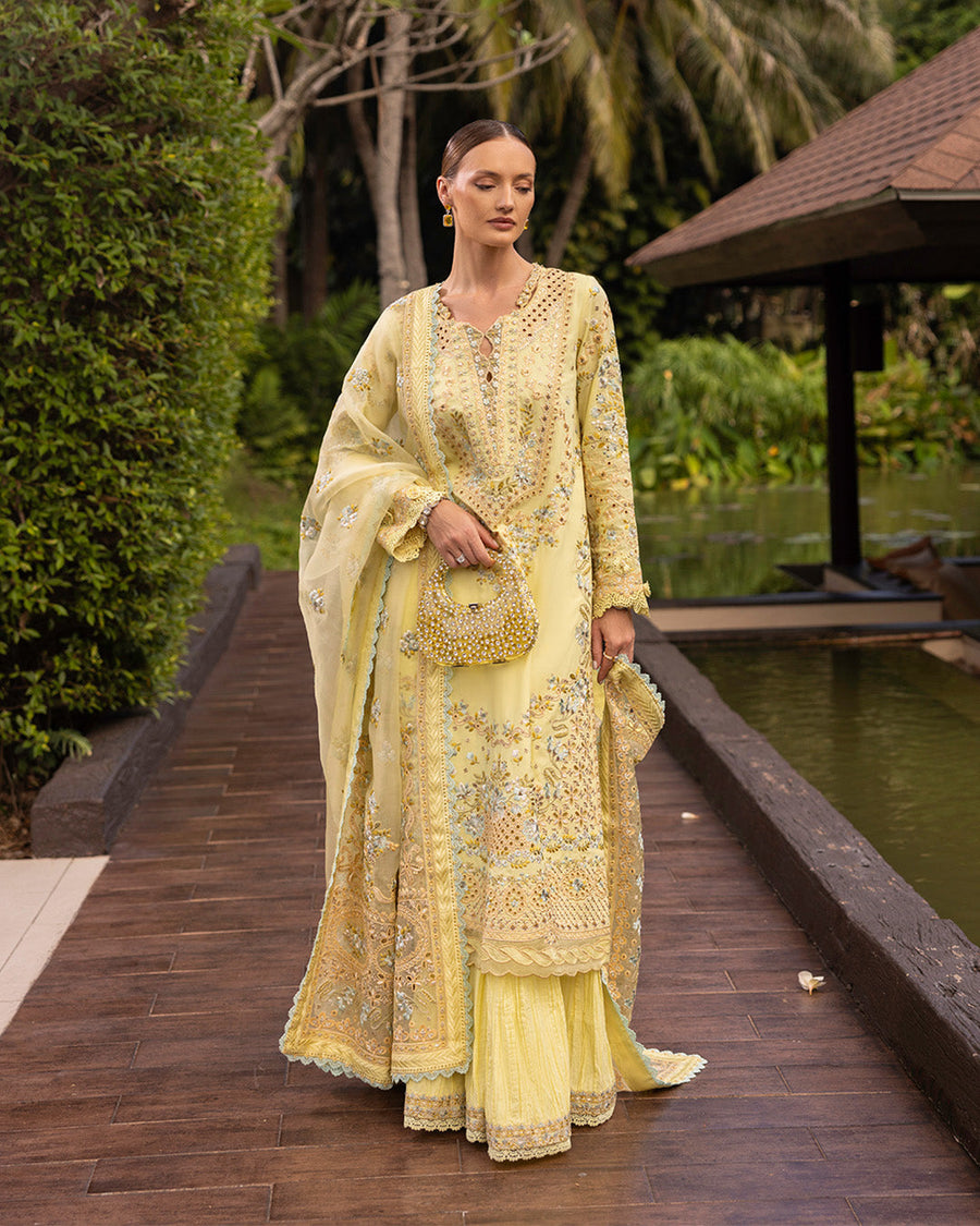 Faiza Saqlain Zinnia Embroidered Luxury Lawn Unstitched 3Pc Suit - Azalea