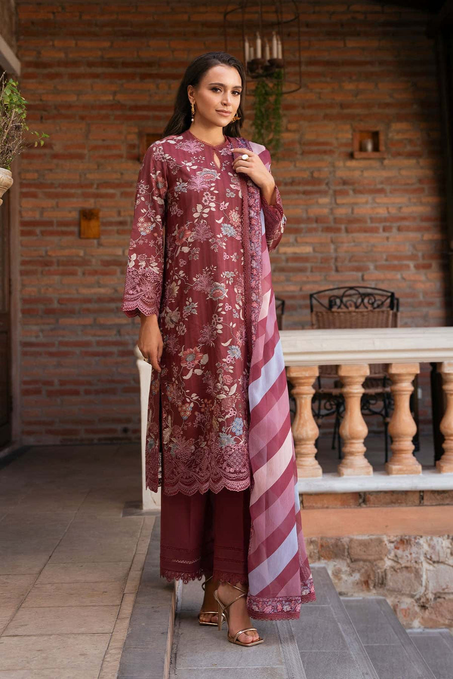 Afrozeh Damask The Holiday Unstitched Lawn 3Pc Suit AL-25-V2-08B AZARA