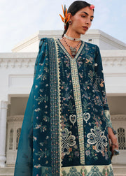 Hussain Rehar Kalabagh Unstitched Embroidered Lawn 3Pc Suit - Azraq