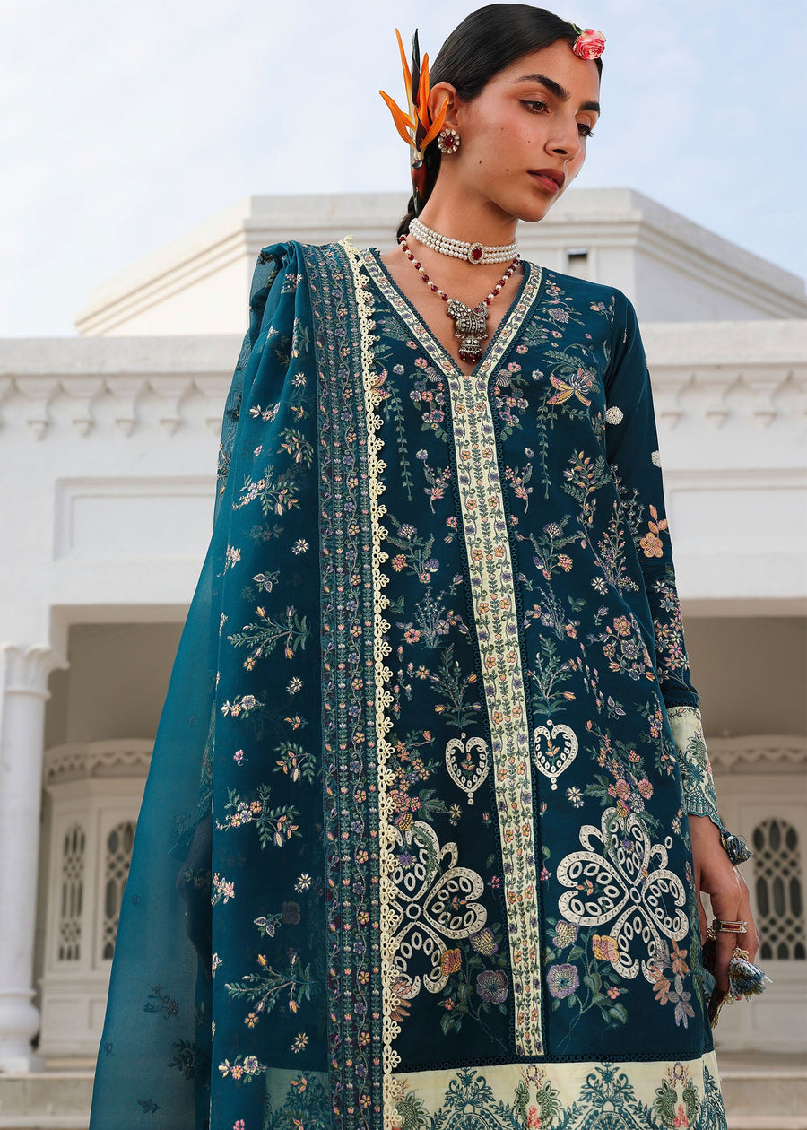 Hussain Rehar Kalabagh Unstitched Embroidered Lawn 3Pc Suit - Azraq