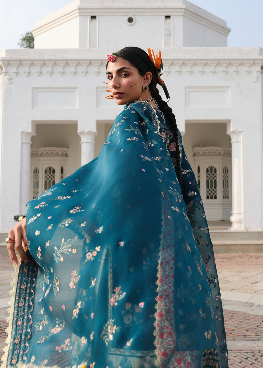 Hussain Rehar Kalabagh Unstitched Embroidered Lawn 3Pc Suit - Azraq