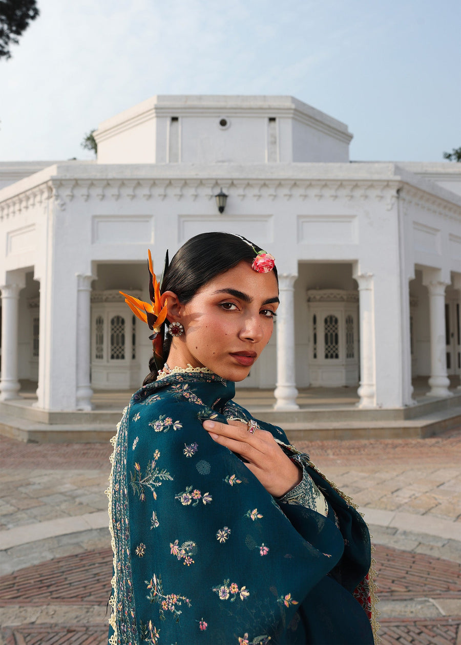 Hussain Rehar Kalabagh Unstitched Embroidered Lawn 3Pc Suit - Azraq