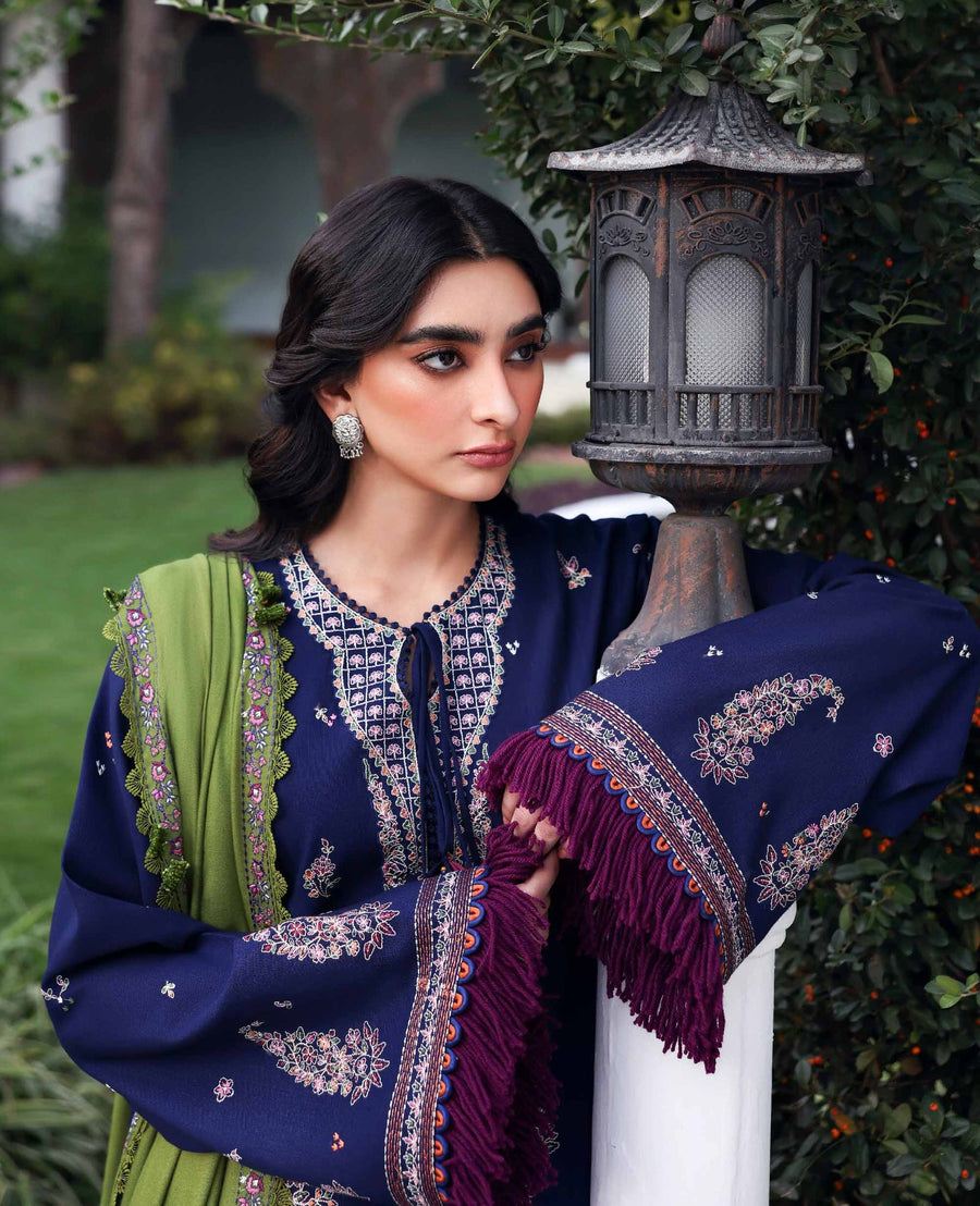 Republic Womenswear Amaris Unstitched Khaddar 3Pc Suit D-01 Azura