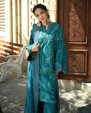 Hemline by Mushq Bukhara Embroidered Viscose Unstitched 3Pc Suit - Azure Courtyard