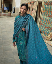 Hemline by Mushq Bukhara Embroidered Viscose Unstitched 3Pc Suit - Azure Courtyard