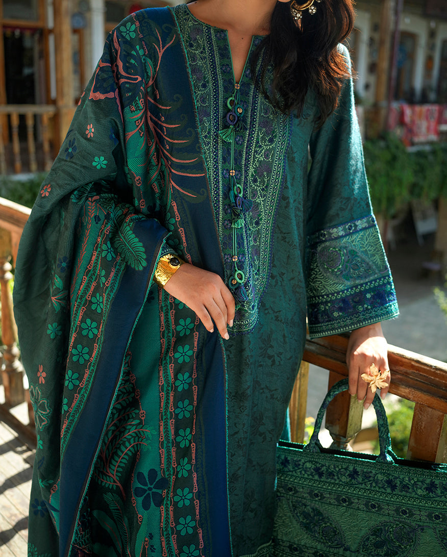 Mushq Broadway Embroidered Jacquard Unstitched 3Pc Suit - Azure Echo
