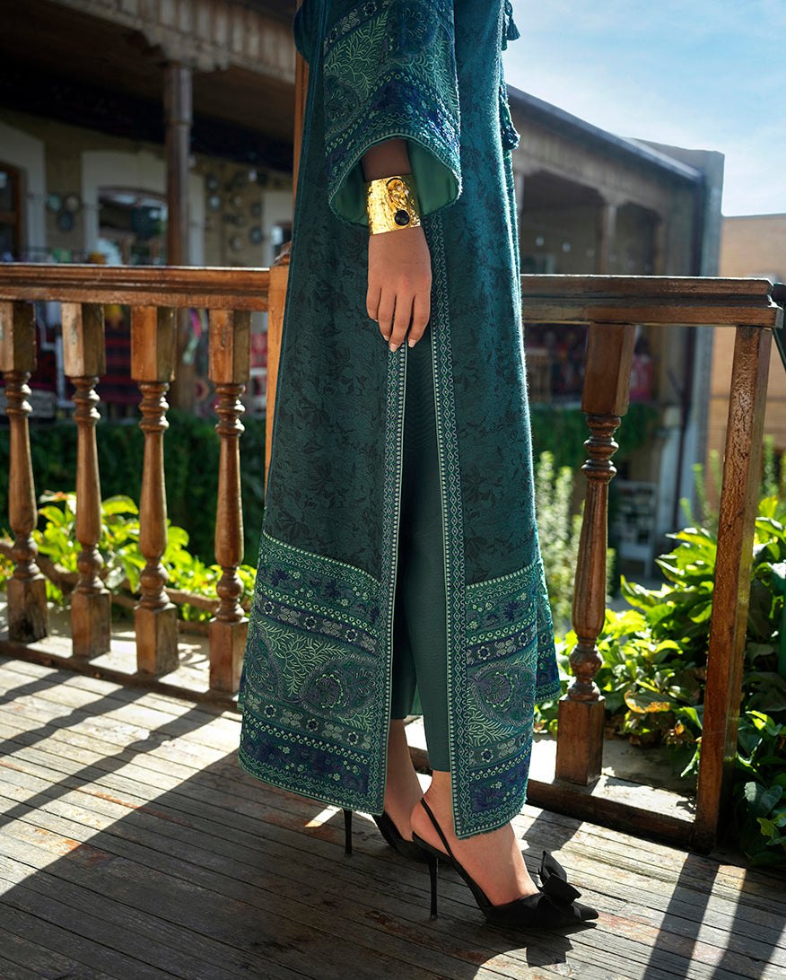 Mushq Broadway Embroidered Jacquard Unstitched 3Pc Suit - Azure Echo