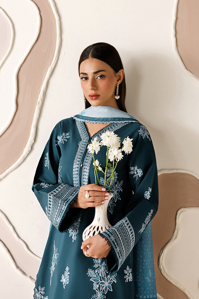 Farasha Summer Melody Embroidered Lawn Unstitched 3Pc Suit - Azure Frost
