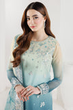 Farasha Fiorella Embroidered Chiffon Unstitched 3Pc Suit - AZURE PEARL