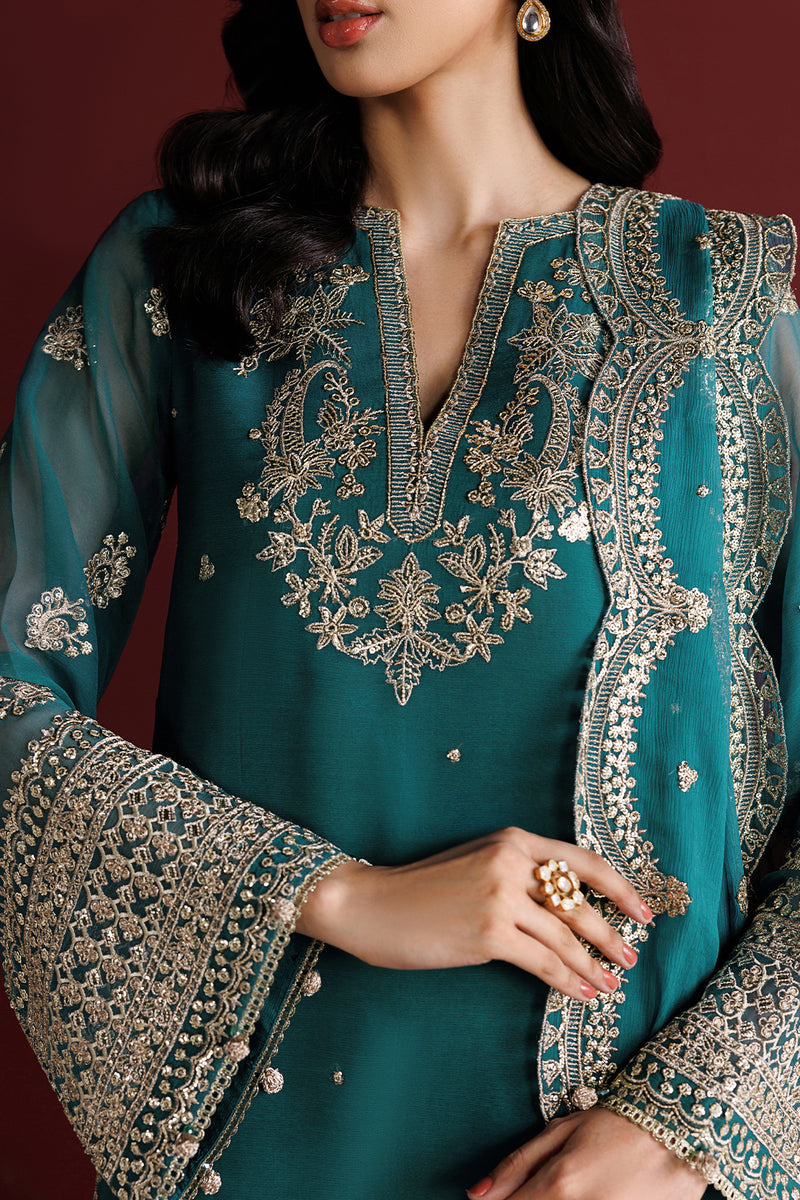 Farasha Luxury Formal Embroidered Chiffon Unstitched 3Pc Suit - Azure Royale