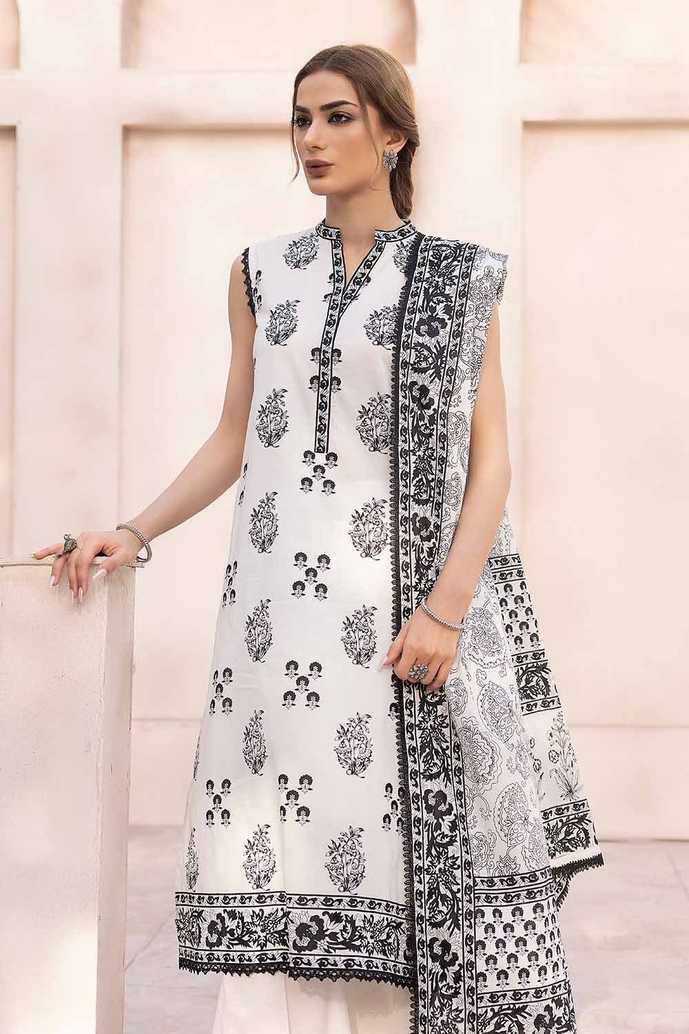 Gul Ahmed Black White Printed Lawn Unstitched 3Pc Suit B-32026