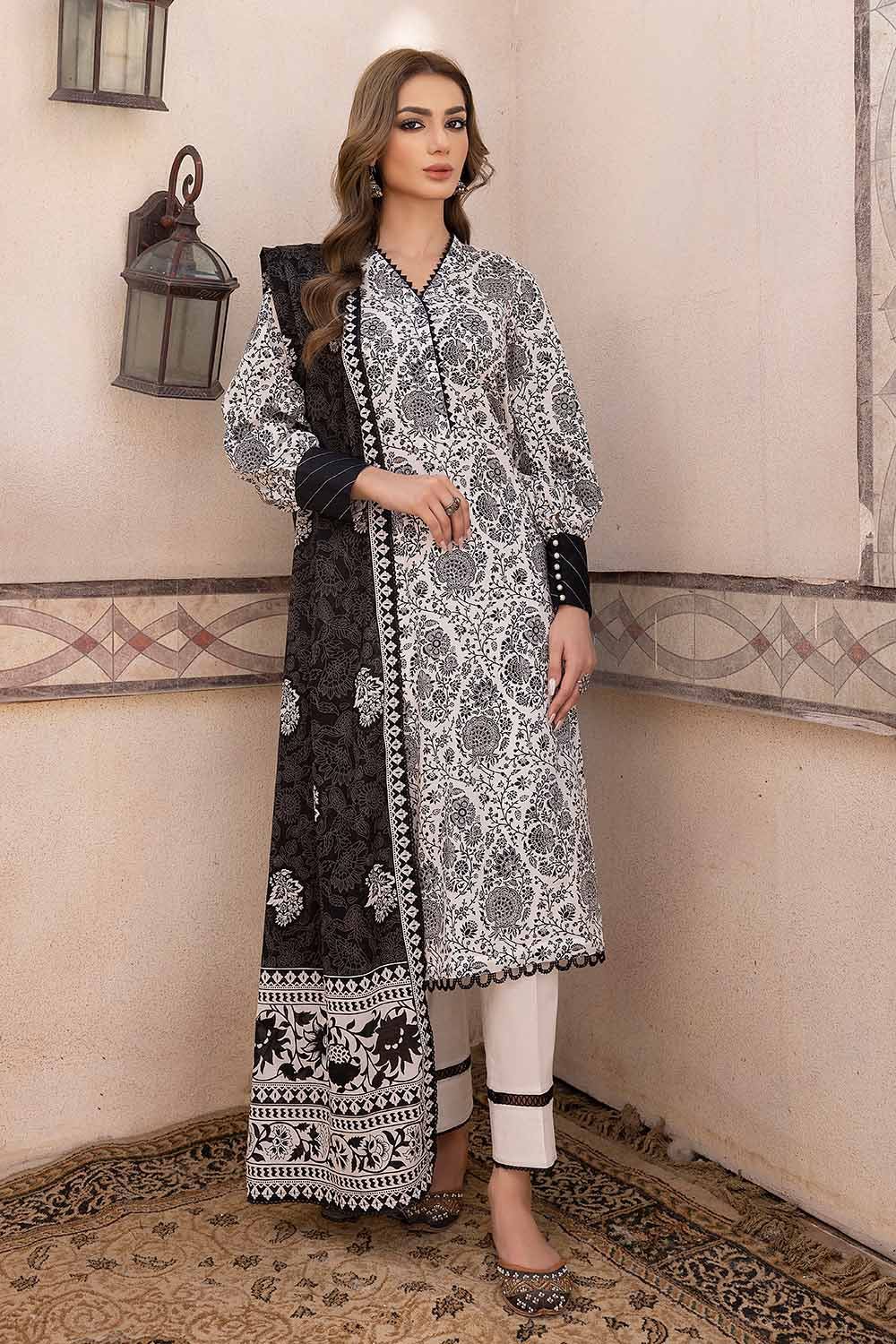 Gul Ahmed Black White Printed Lawn Unstitched 3Pc Suit B-32031