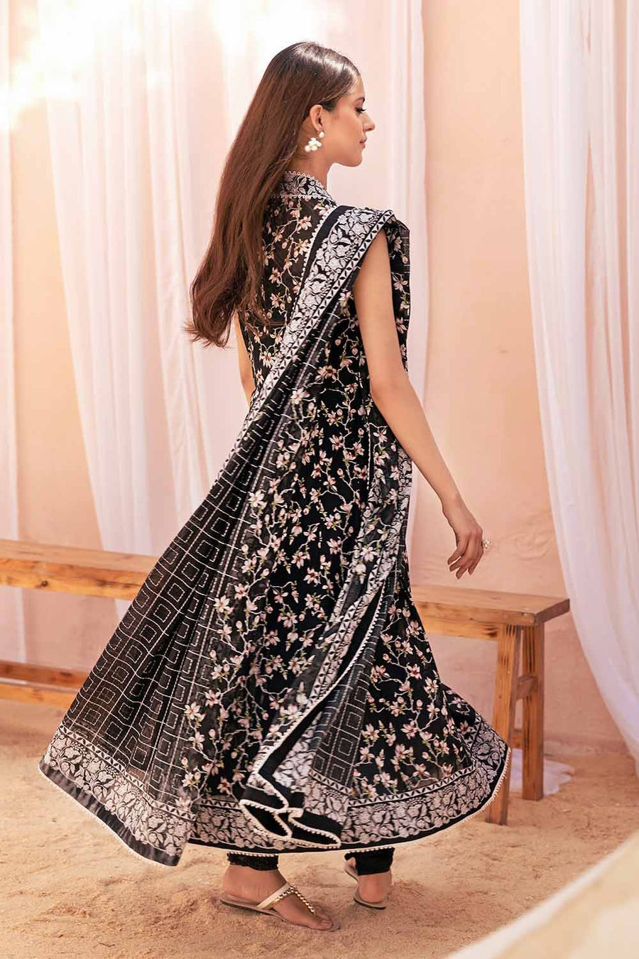 Gul Ahmed Black & White Printed Lawn Unstitched 3Pc Suit B-32037