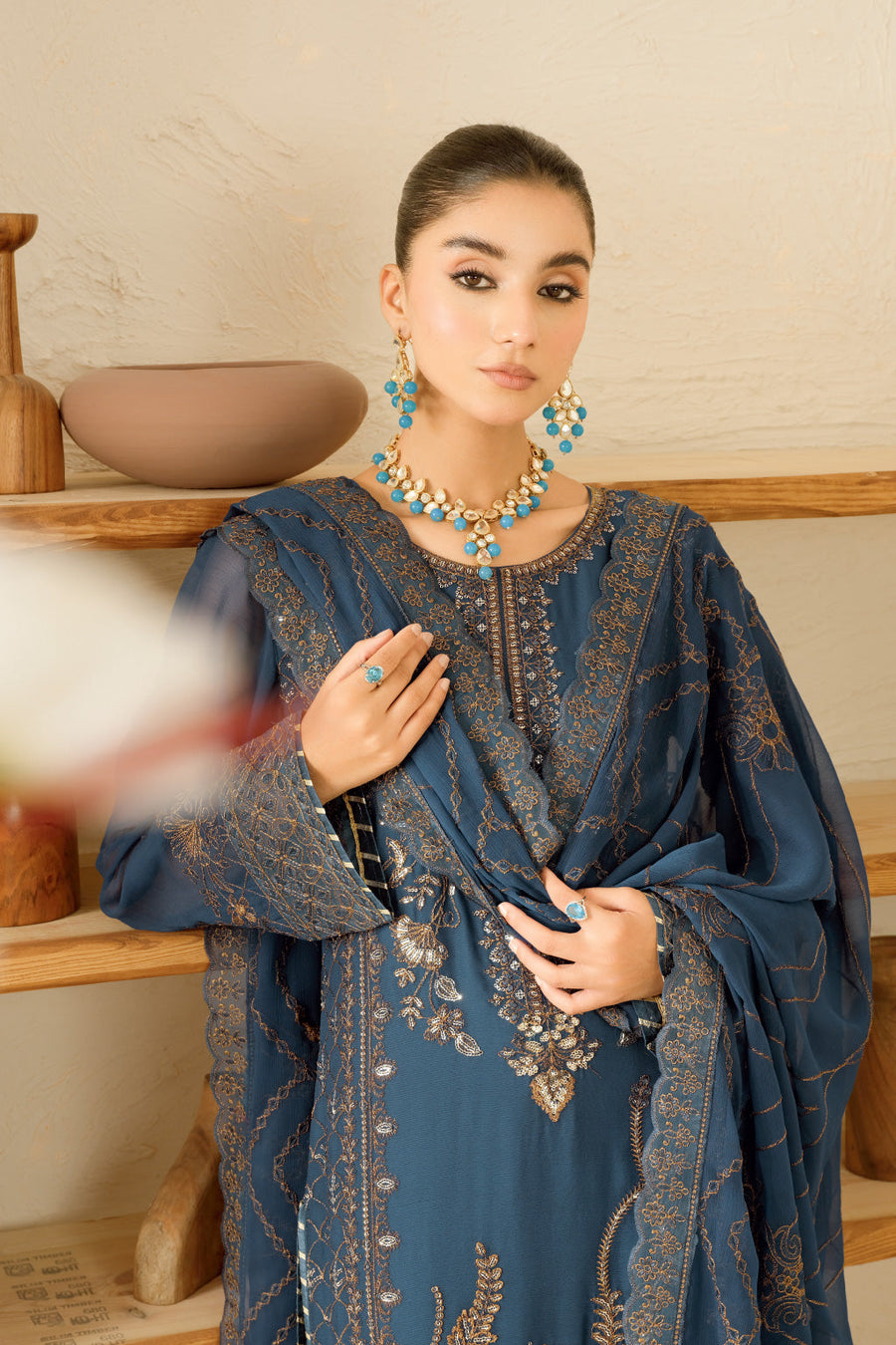 Ramsha Sonehri Embroidered Luxury Chiffon Unstitched 3Pc Suit BB-101