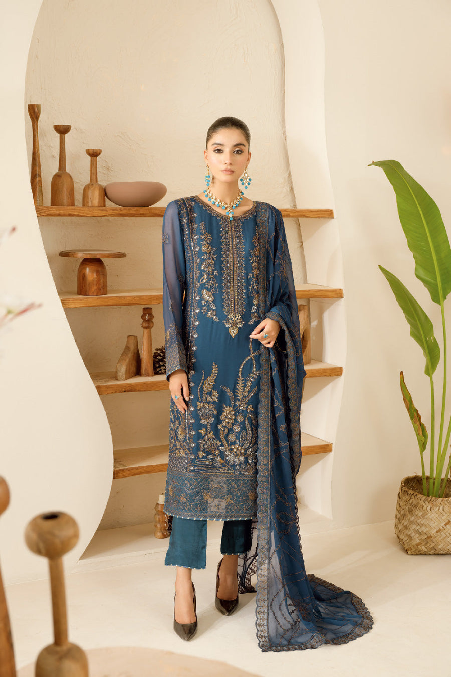 Ramsha Sonehri Embroidered Luxury Chiffon Unstitched 3Pc Suit BB-101