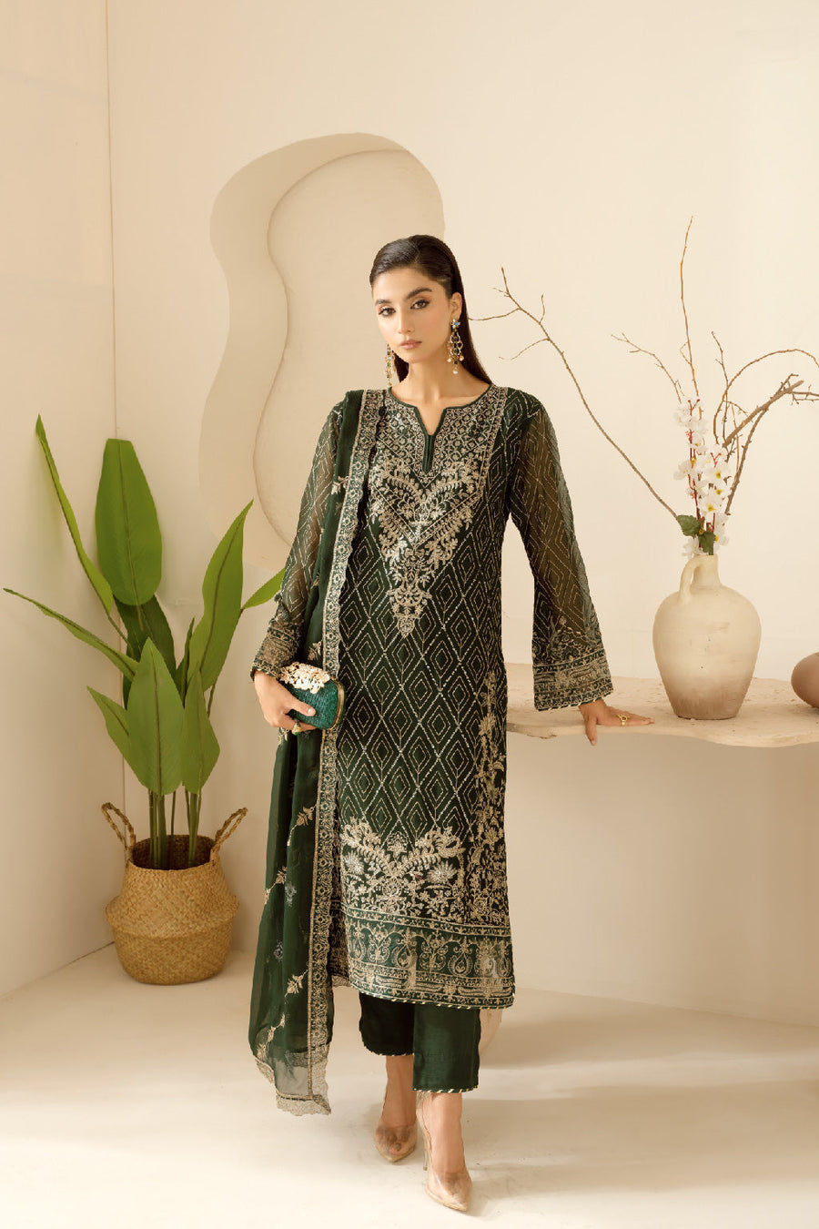 Ramsha Sonehri Embroidered Luxury Chiffon Unstitched 3Pc Suit BB-103