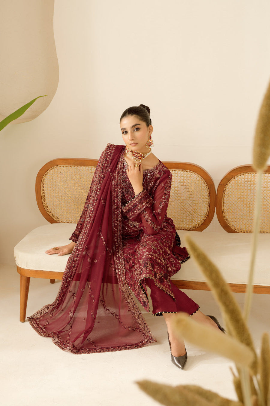 Ramsha Sonehri Embroidered Luxury Chiffon Unstitched 3Pc Suit BB-105
