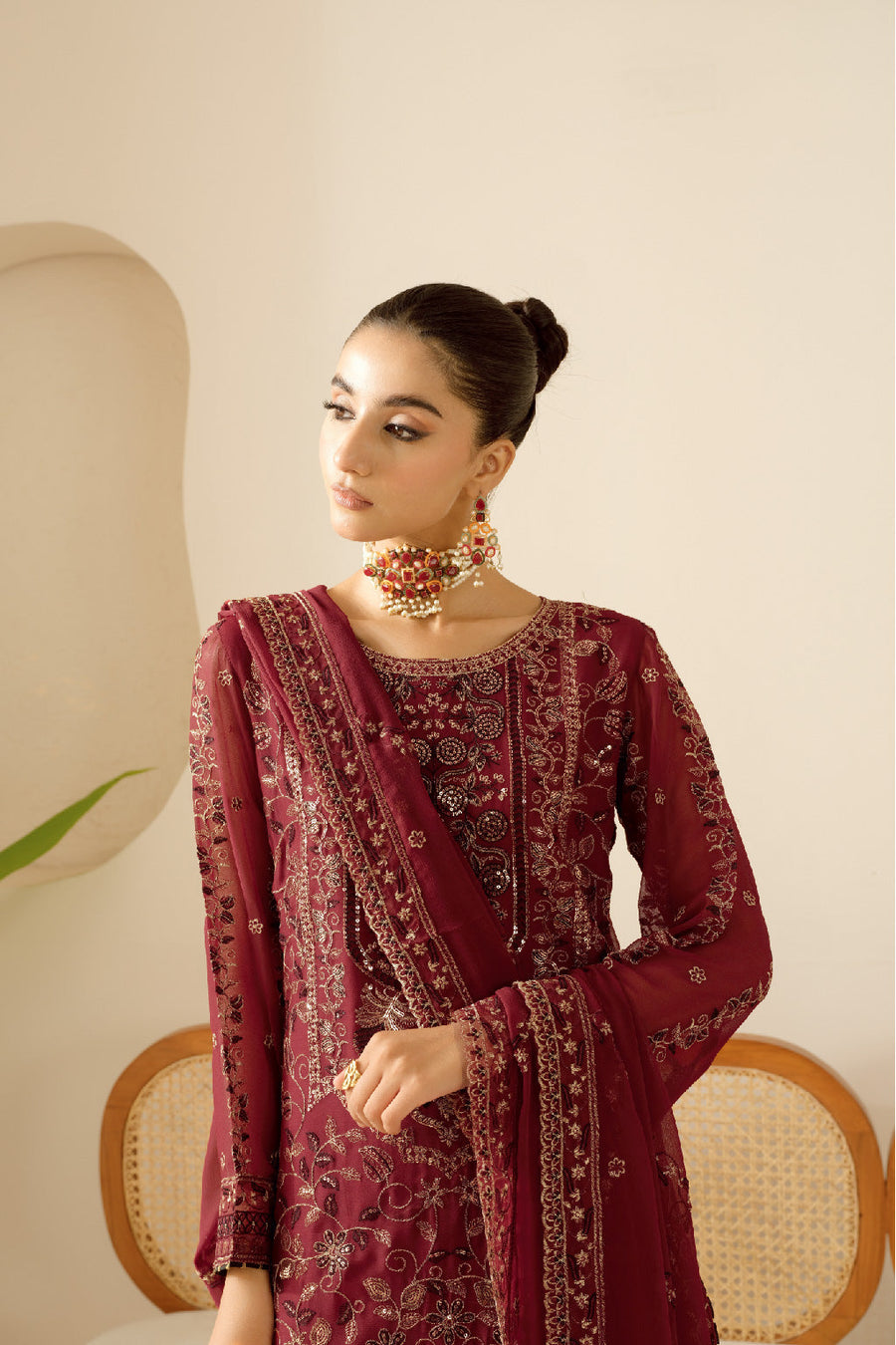 Ramsha Sonehri Embroidered Luxury Chiffon Unstitched 3Pc Suit BB-105