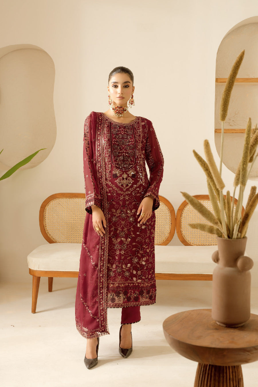Ramsha Sonehri Embroidered Luxury Chiffon Unstitched 3Pc Suit BB-105