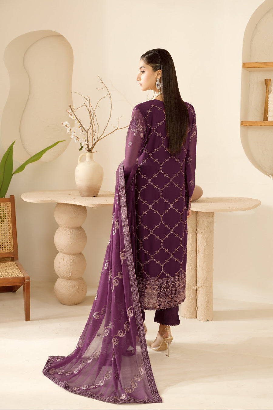 Ramsha Sonehri Embroidered Luxury Chiffon Unstitched 3Pc Suit BB-109