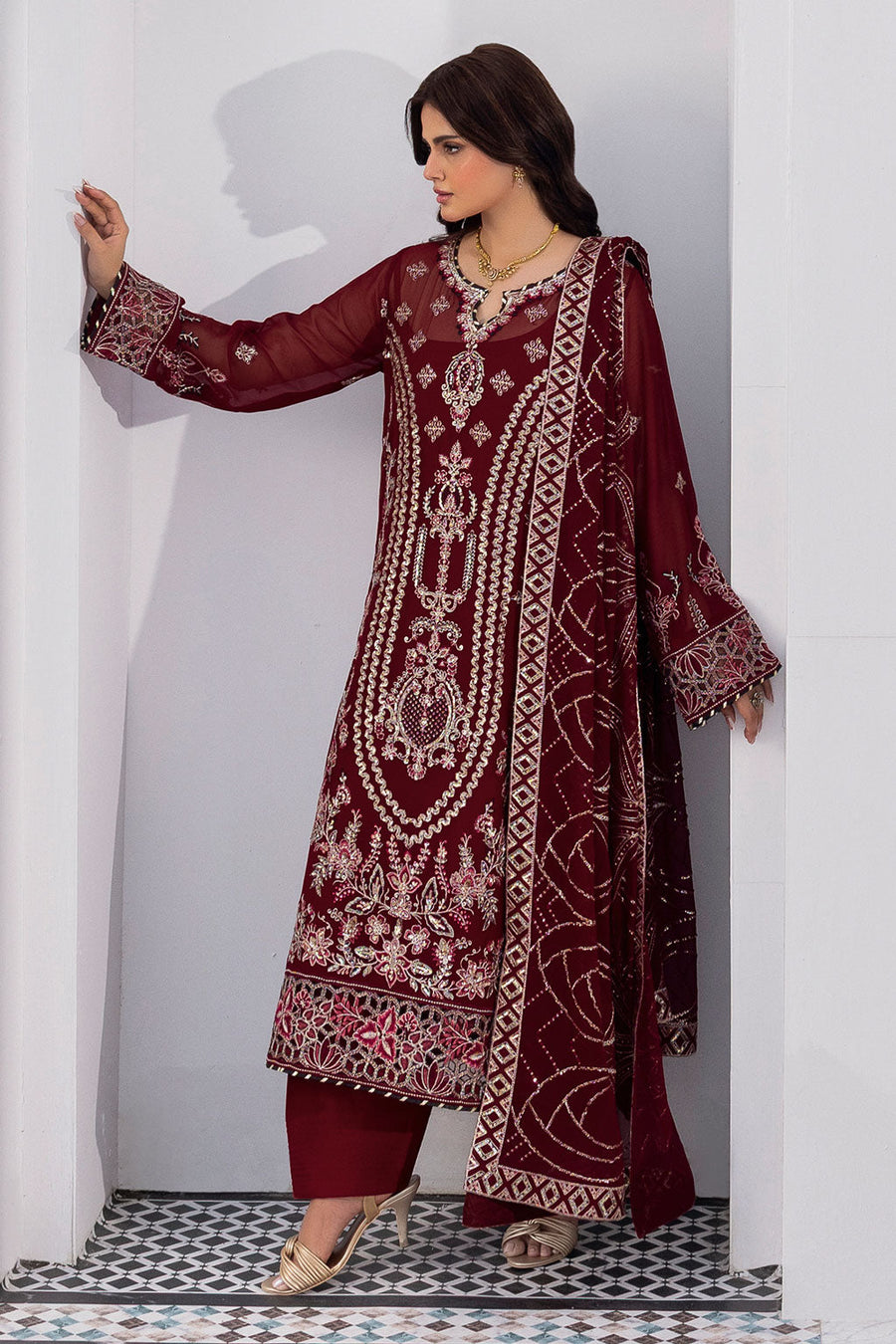 Ramsha Sonehri Vol-03 Embroidered Chiffon Unstitched 3Pc Suit BB-301