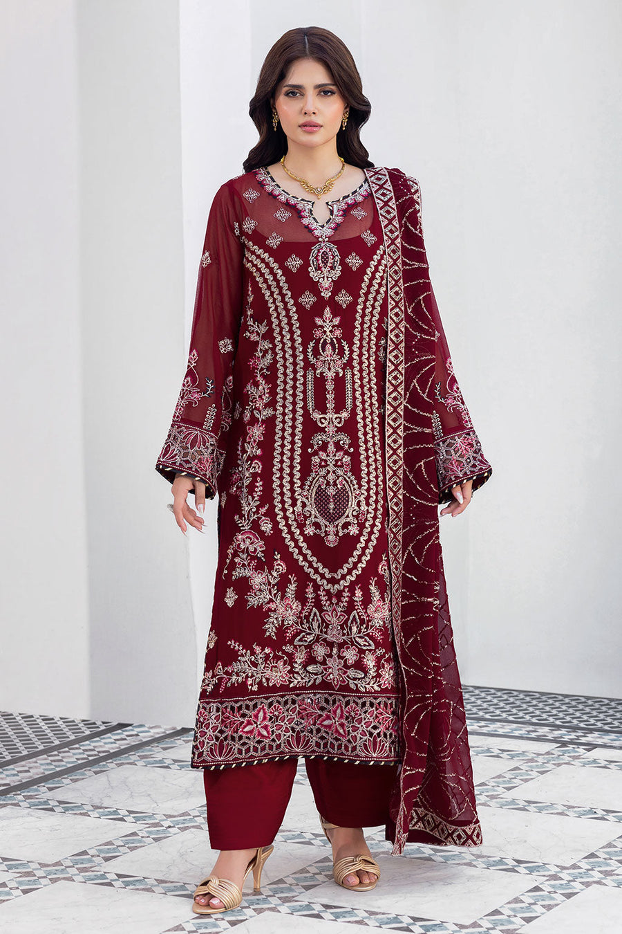 Ramsha Sonehri Vol-03 Embroidered Chiffon Unstitched 3Pc Suit BB-301