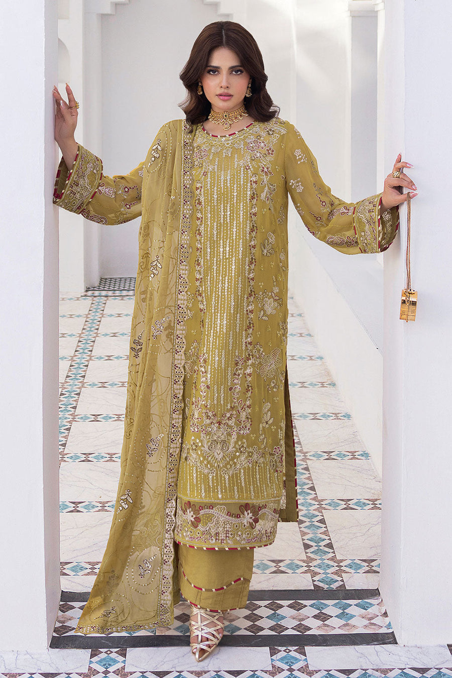 Ramsha Sonehri Vol-03 Embroidered Chiffon Unstitched 3Pc Suit BB-304