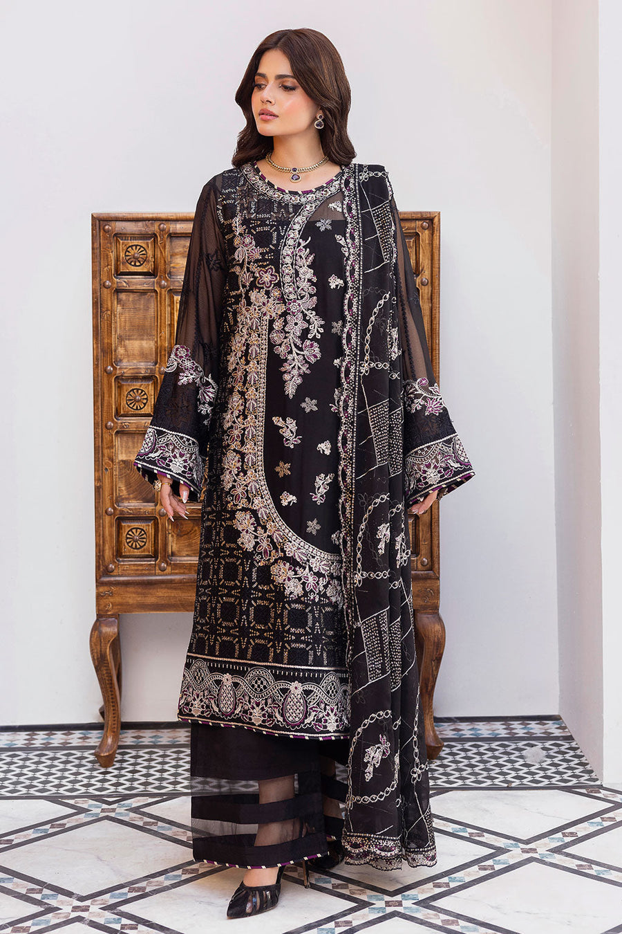 Ramsha Sonehri Vol-03 Embroidered Chiffon Unstitched 3Pc Suit BB-306