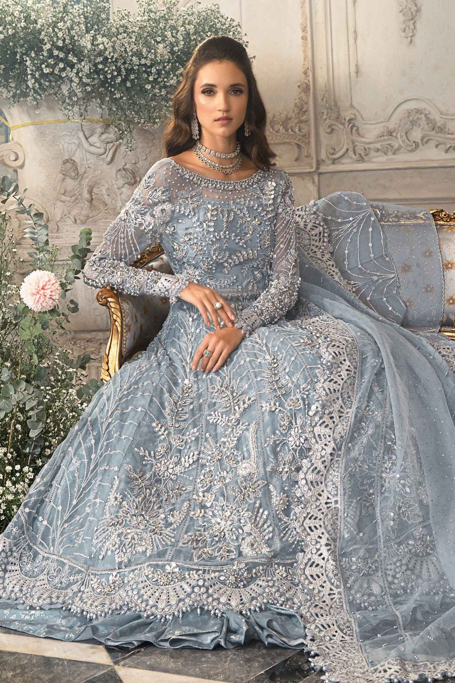Maria.B Mbroidered Fabrics Unstitched Wedding Formal 3Pc Suit BD-2702