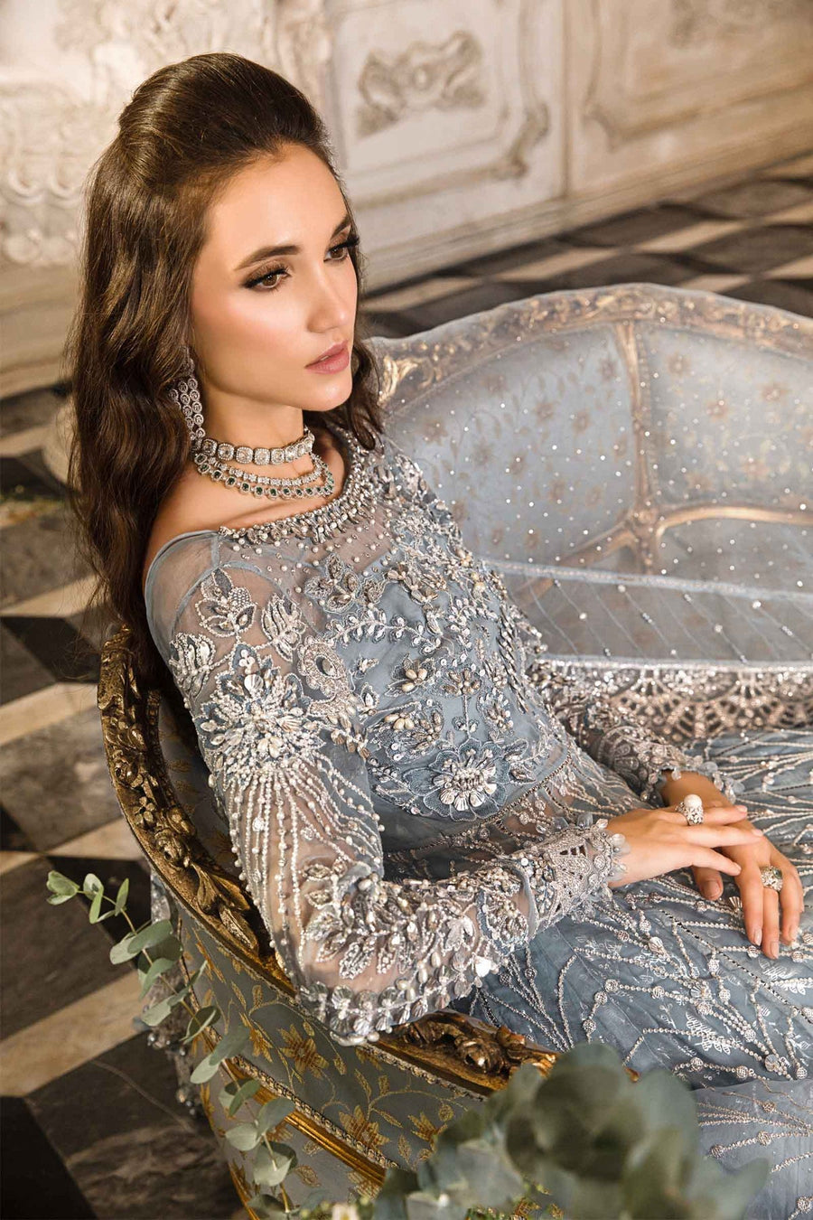 Maria.B Mbroidered Fabrics Unstitched Wedding Formal 3Pc Suit BD-2702